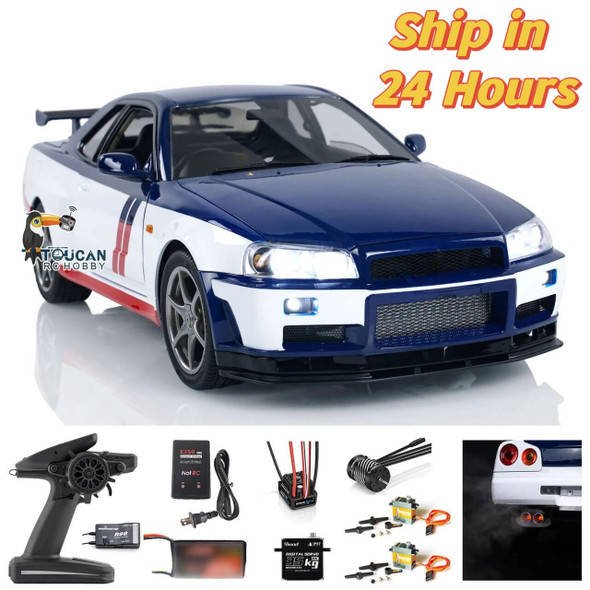 RTR Capo R34 1/8 Metal RC Racing Car Model 4WD 4x4 Upgraded High Speed Drift Cars Toy 2-Speed Transmission Light Sound Smoking