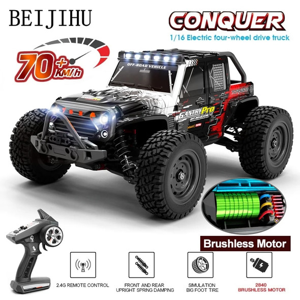 1/16 Brushless Rc Car With LED Lights 2.4G Remote Control 4x4 Off Road Drift Cars Monster Truck for Kids Toys VS WLtoys 124016