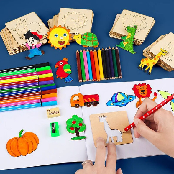 Montessori Kids Toys Drawing Toys Wooden DIY Painting Template Stencils Learning Educational Toys for Children Gift 20pcs