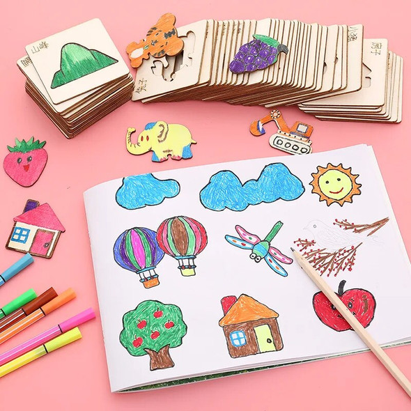 Montessori Kids Toys Drawing Toys Wooden DIY Painting Template Stencils Learning Educational Toys for Children Gift 20pcs