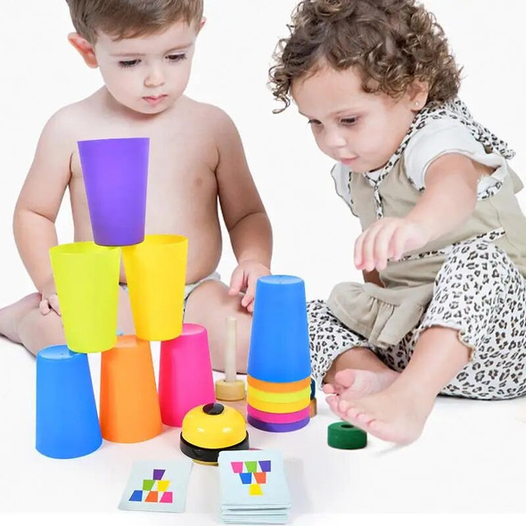 Stack Cup Speed Game Toys Montessori Educational Intellectual Enlightenment Toys With Card Color Cognition Logic Training Gifts