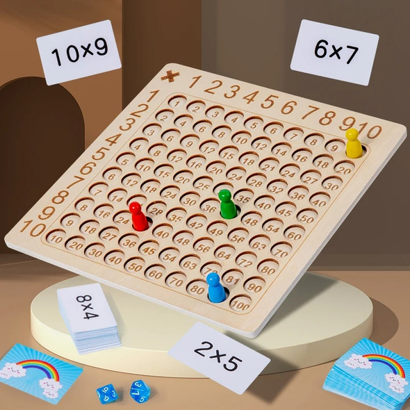 99 Multiplication Board Game Wooden Montessori Kids Learning Educational Toys Math Counting Hundred Board Interactive Thinking