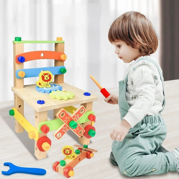 Wooden Assembling Chair Montessori Toys Baby Educational Wooden Blocks Toy Preschool Children Variety Nut Combination Chair Tool Wooden Assembling Chair Montessori Toys Baby Educational Wooden Blocks Toy Preschool Children Variety Nut Combination Chair Tool