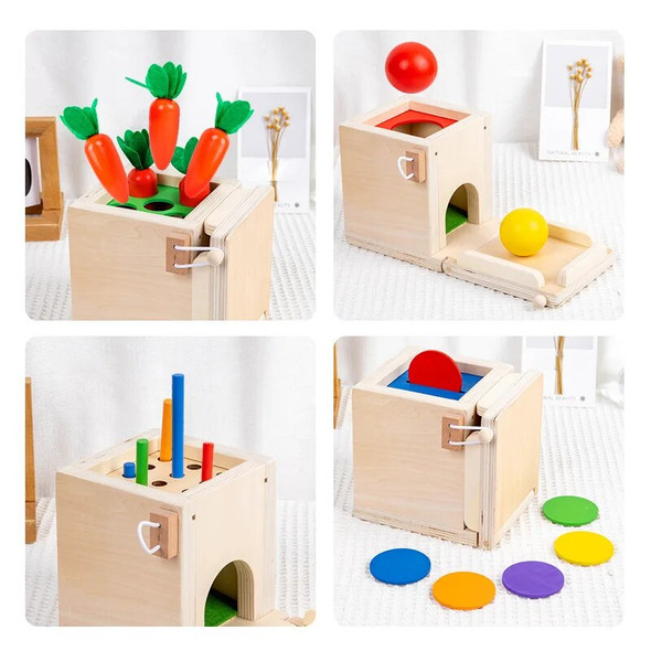 Montessori 4 in 1 Intelligence Box Wooden Matching Sorting Game Coin Box Learning Education Toy for Kids for Children Gift
