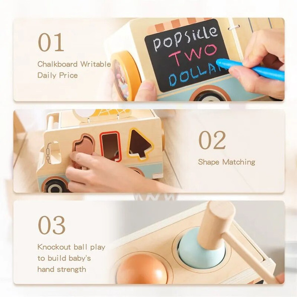 Baby Wooden Cars Ice Cream Blocks Toy Color Recognition Pretend Game Removable Exercise Hands-on Skills Education Montessori Toy