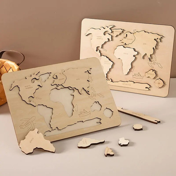 Kids Early Educational Montessori Toys Wooden Map for Children Cognitive Jigsaw Wooden Shape Matching 3D Puzzle Board Game