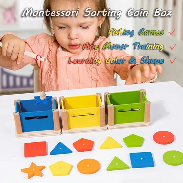 Baby Montessori Color Shape Sorting Toys Wooden Fine Motor Training Sensory Coin Box Magnetic Matching Games Educational Toys