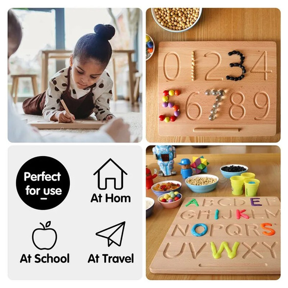 Baby Wooden Tracing Board Letter Number Learning Board Double Sided Uppercase Lowercase Letters Number Montessori Education Toys