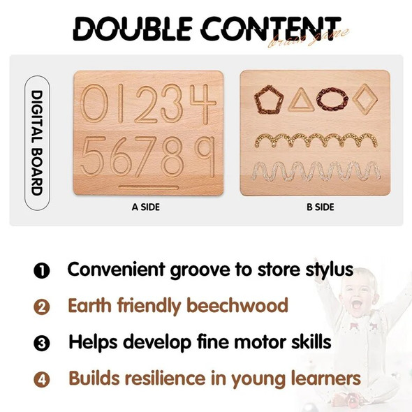 Baby Wooden Tracing Board Letter Number Learning Board Double Sided Uppercase Lowercase Letters Number Montessori Education Toys