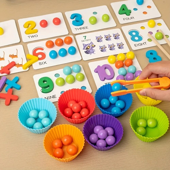 1 Set Of Montessori Math Teaching AIDS Baby Number Cognition Matching Puzzle Benefit Intelligence Clip Beads