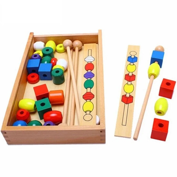 Montessori Educational Games Colorful Shape Stick Bead Set Blocks Wooden Toys for Children Baby Brinquedo