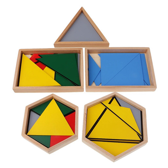 Wooden Montessori Constructive Triangles Triangle Matching Toy Rectangular Pentagon Infant Kids Early Learning Educational Toy
