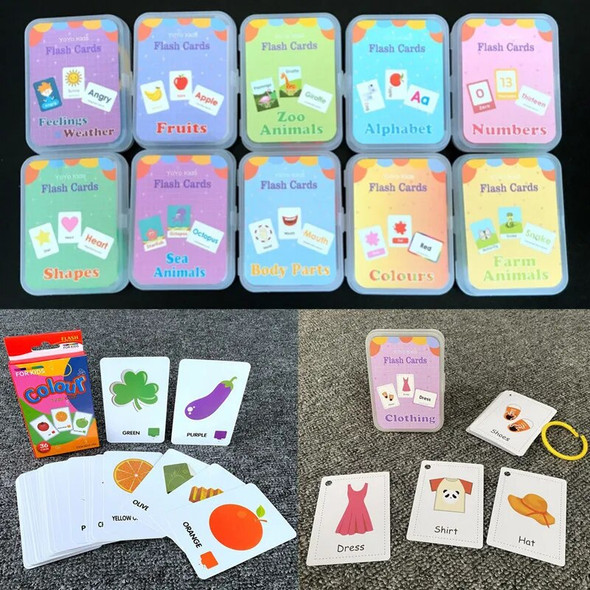 2023 Kids Montessori Baby Learn English Word Card Flashcards Reading Cognition Card Educational Toys For Children Learning Gift