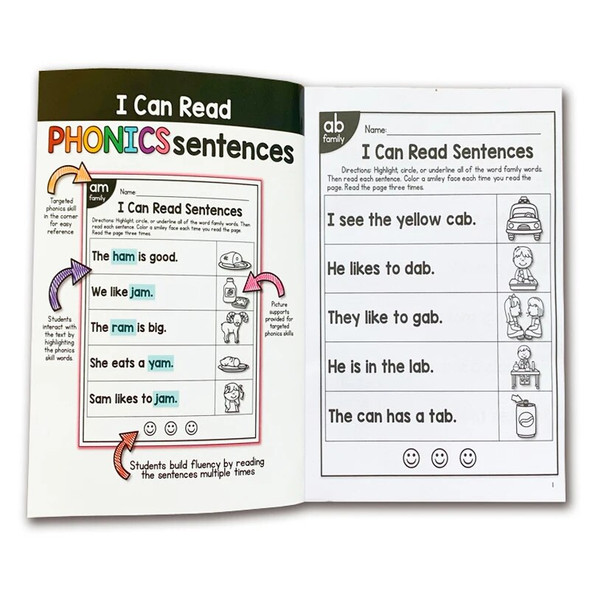 Kids Children English Exercise Book Phonics Educational Workbook I Can Read Sentences Training Teacher Teaching Aids Montessori