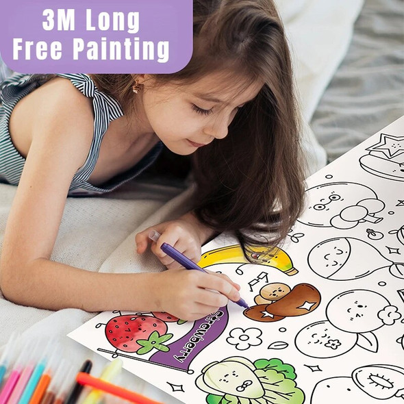 300CM DIY Drawing Roll Sticky Color Filling Paper Graffiti Scroll Coloring Roll Kids DIY Painting Educational Toys For Children