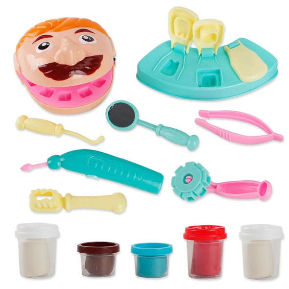 Children Plasticine Tools Pretend Play Toy Dentist Check Teeth Model Set Clay Mold Toy Role Play Early Learning Toys