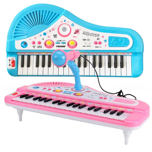 Kids Music Toy Piano Keyboard Toy 37 Keys Pink Electronic Musical Multifunctional Instruments with Microphone My First Pinao Toy