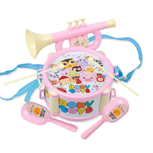 5Pcs/4Pcs Children Drum Trumpet Toy Music Percussion Instrument Band Kit Early Learning Educational Toy Baby Kids Children Gift