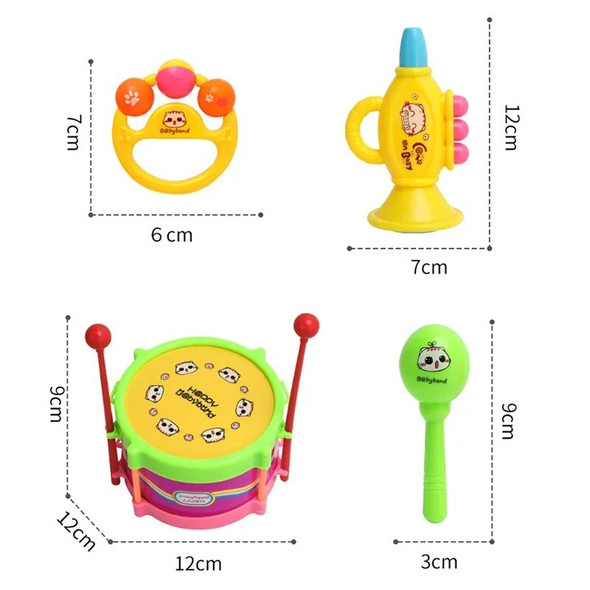 5pcs Children Drum Trumpet Toy Music Percussion Instrument Band Kit Early Learning Educational Toy Baby Kids Children Gift