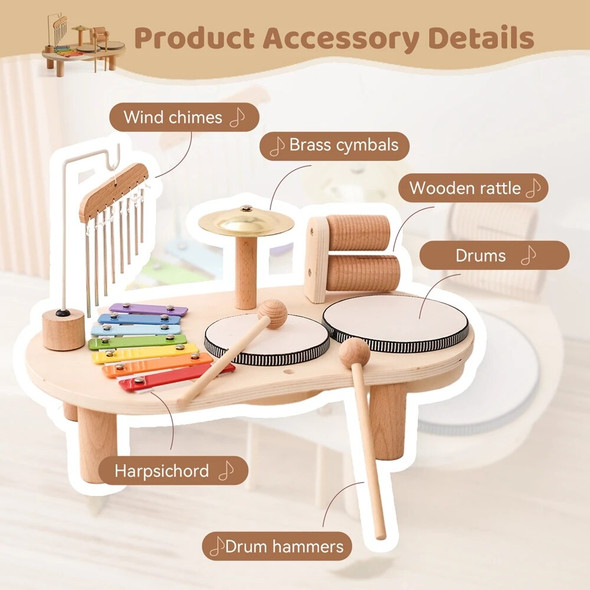 Children Musical Toys Kids Drum kit Music Table Wooden Musical Instruments Baby Aeolian Bells Rattle Montessori Educational Toys