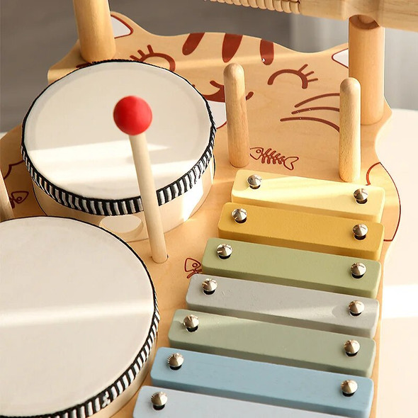 Cross-border Children's Wooden Multi-functional Percussion Instrument Baby Play Table Set Drum Music Table Educational Toys