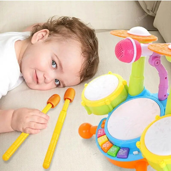 Toddler Drums Musical Instruments Playset Light Up Toys Gifts Toddler Drum Set Musical Instruments Toy With Microphone Drum