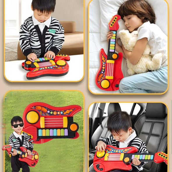 Children's guitar toys 2 In 1 Folding Musical Instrument Electronic Piano Brain-Training Educational Toys Birthday Gift for Girl