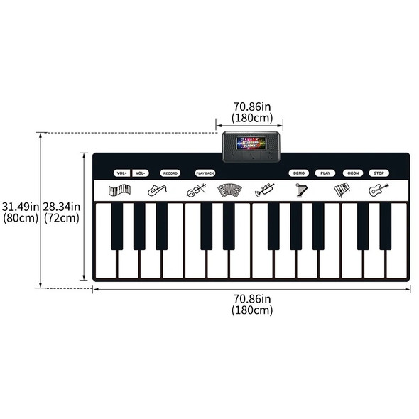180x72cm Children Musical Toys Play Piano Keyboard Mat Music Instrument Game Carpet Multifunction Educational Toys For Kids Gift