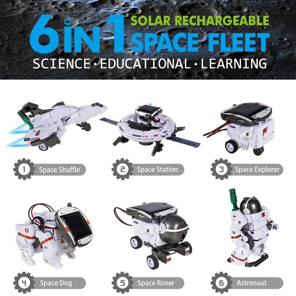 Creative 6 In 1 Solar Robot Car Space Ship Toys Technology Science Kits Solaire Energy Technological Gadgets Scientific Toy Boys