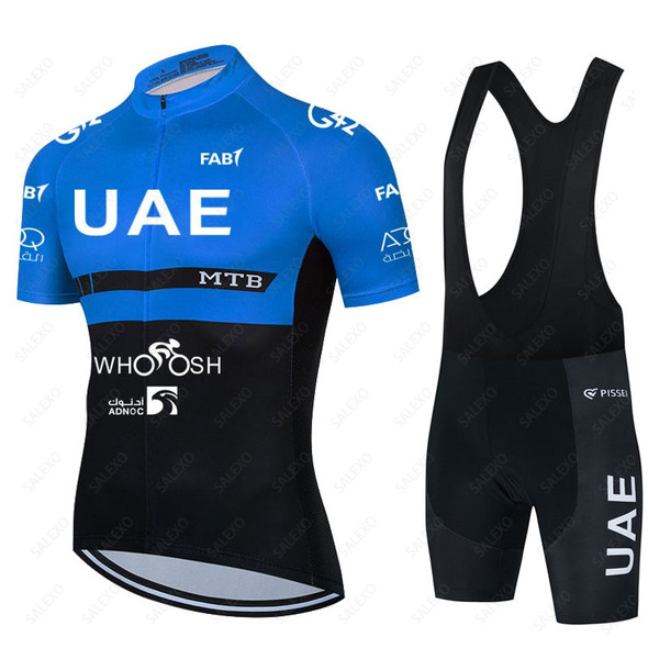 Uae Team Summer Cycling Jersey Sets Mens Blue Short Sleeve Bicycle
