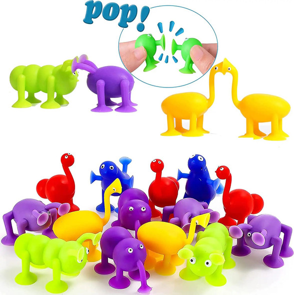 Soft Silicone Building Blocks Toy Animal Shape Suction Toy for Kids Stress Release Parent-Child Interactive Game Sucker Bath Toy