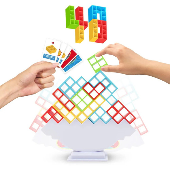 48-64Pcs Tetra Tower Game Stacking Blocks Stack Building Blocks Balance Puzzle Board Assembly Bricks Educational Toys for Kids