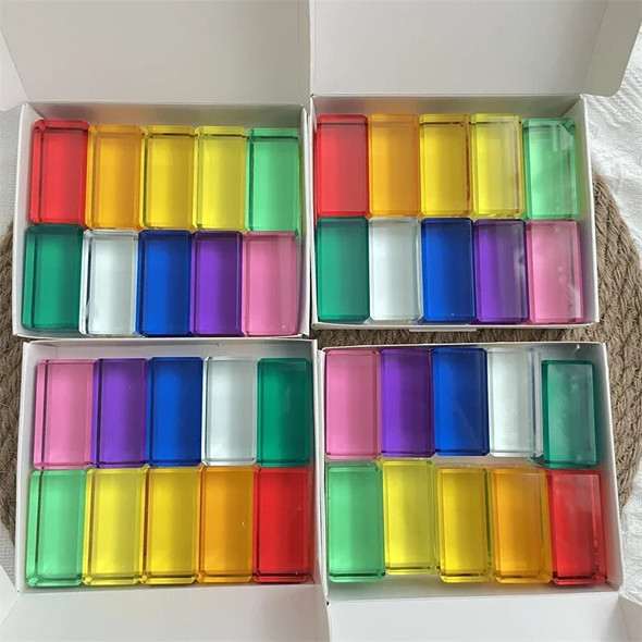 5cm Lucent Rectangle Cubes Rainbow Stone Crystal Sensory Translucent Stacking Toys Acrylic Cubes Building Blocks for Kids Gift