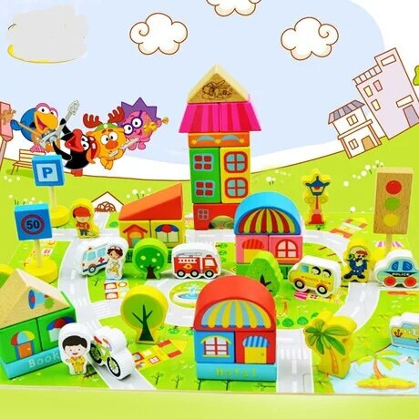 baby Toys Building & Construction Toys Stacking Blocks 190PCS City traffic building blocks montessori toys wooden toys baby toy