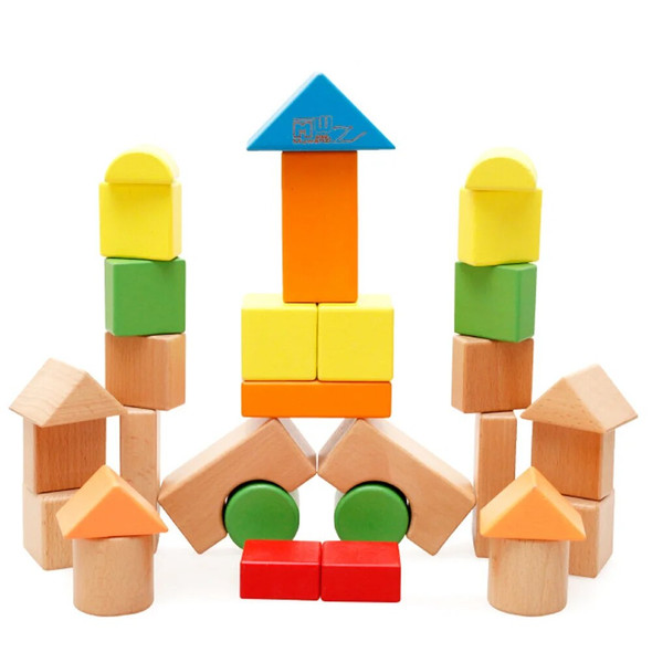 Wooden Building Bricks Blocks, 32pcs Big Wooden Building Blocks Developmental Building Toys for Toddlers Kids Stacking Blocks