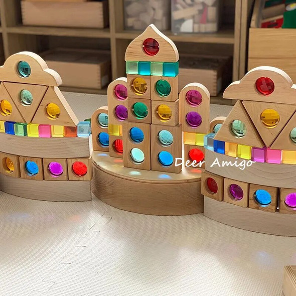 Fairytale Windows Wooden Blocks Gems Stacking Toys Open Ended Play Shadow Game Montessori Educational Activity for Children