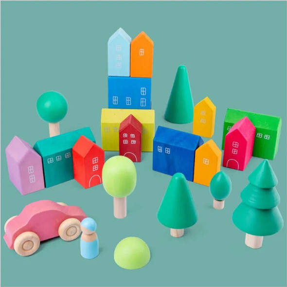 Building & Construction Toys Stacking Blocks solid wood Rainbow building blocks Stacking Block educational kids toys montessori