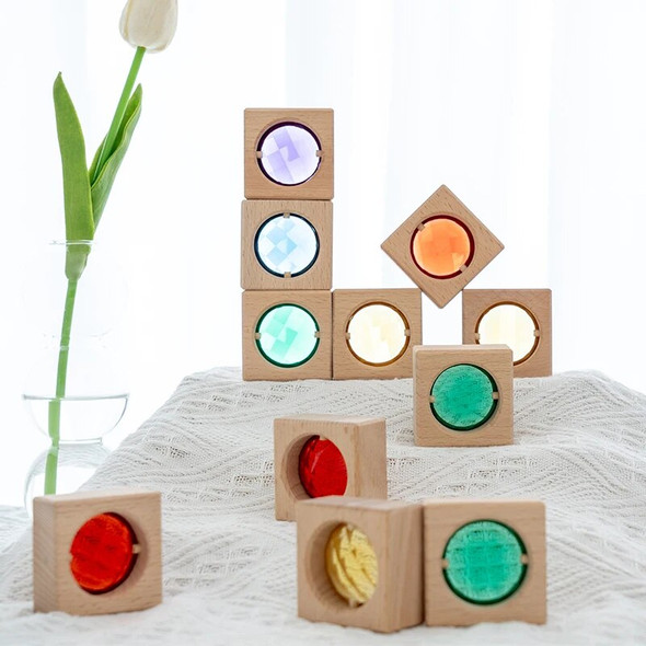 Montessori Wooden Gem Acryllic Crystal Stacking Building Block Toys for Kids Early Educational