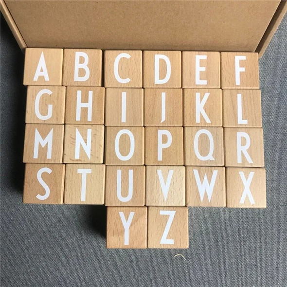 26pcs Wood Alphabet Blocks Stacking Montessori Educational Wooden Toys Preschool Kid Learning Letter Wood Cube Toys for Children