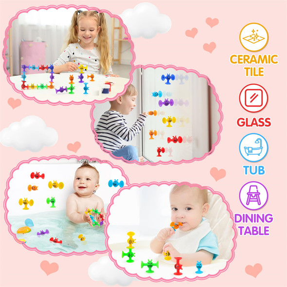 Suction Cup Building Blocks for Kids DIY Soft Silicone Building Blocks Sucker Educational Puzzle Construction Toys for Girl Boys