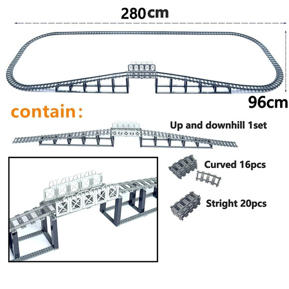 City Trains Track Rail Bricks Model straight curved soft Flexible Switch Uphill Tracks Railway Building Blocks kids Toys