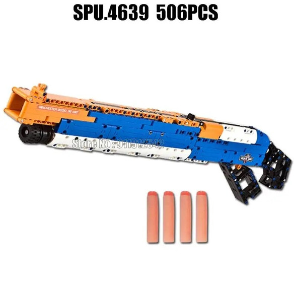 506pcs Military Winchester M1887 Shotgun Gun With Soft Bullet Army Weapon Boy Building Block Toy