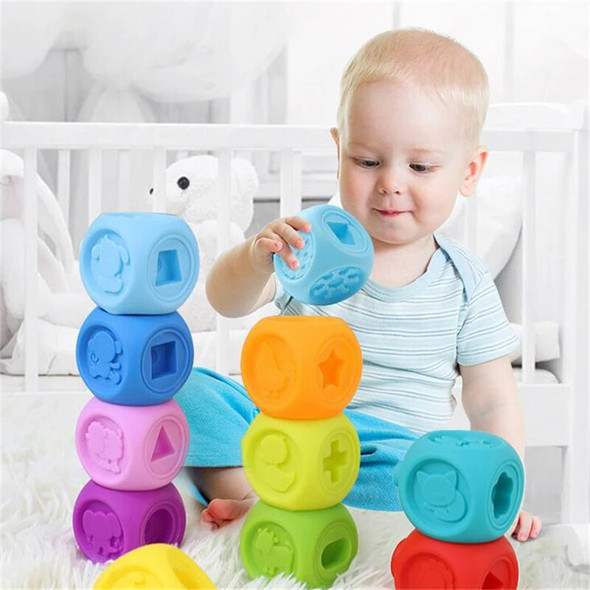10Pcs /Set Colorful Baby Blocks Toys With Sound Soft Plastic cube Building Blocks bb Early Educational Toys For Children Kids