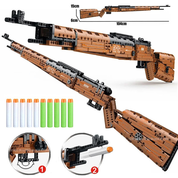 1028PCS WW2 Series KAR-98 Sniper Rifle Weapon Building Blocks Military 98k Soft Bullet Gun Model Bricks Toys Kid Adult For Gift