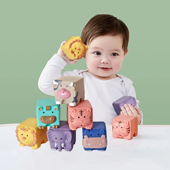 Baby Education Grasp Toys 3D Cube Animal Numbers Sensory Toys Silicone Teethers Hand Balls Soft Squeeze Bath Toy For Infant Gift