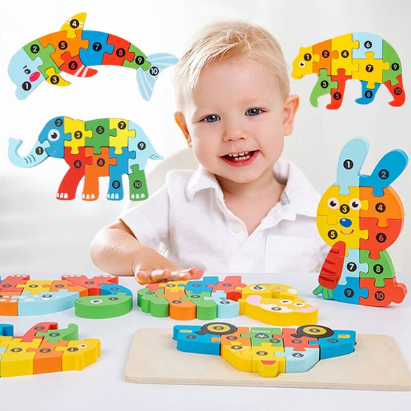 Wooden Educational Toys for Children Cartoon Animal 3D Building Block Puzzle Toy For Baby 1 to 3 Years