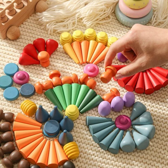 Baby Wooden Constructor Set Nordic Wooden Rainbow Blocks Loose Parts Montessori Educational Toys Children Toddler Baby Gifts