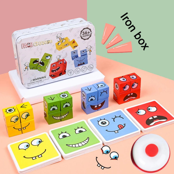 Wooden Face Changing Cube Toys Building Blocks for Cartoon Puzzle Montessori Jigsaw Kids Toy Educational Board Game Family Toys