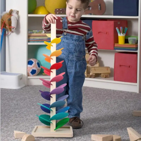 Colorful Tree Marble Ball Run Track Rainbow Musical Tree Learning Educational Toy Blocks For Children Montessori Wooden Toys