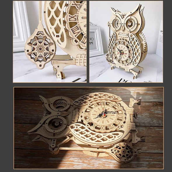 Creative DIY 3D Owl Clock Wooden Model Building Block Kits Assembly Wooden Puzzle Toy Gift Children Adult